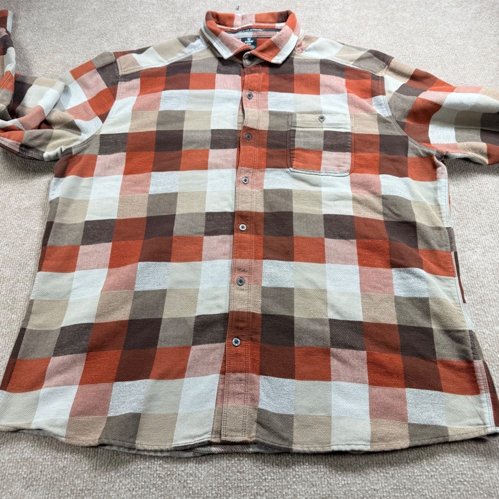 Kuhl Mens XXL Plaid Flannel Button Down Shirt Orange Brown Born In Mountains - Picture 3 of 10